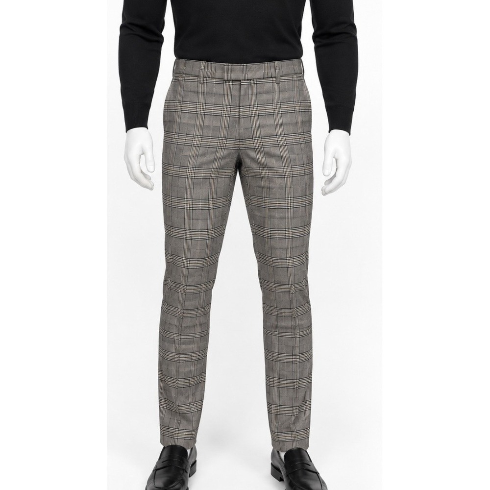 H&M Men's Plaid Dress Pants Size 36 Skinny Fit Tan Polished Sophisticated